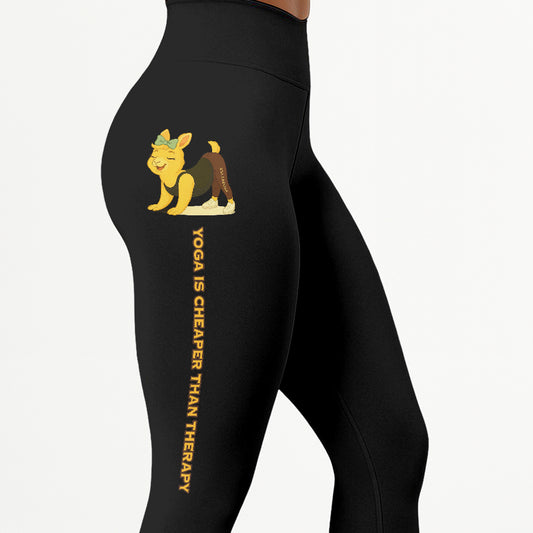Yoga Is Cheaper Than Therapy Chill Llama Yoga Pants All-Over Print Women's High Waist Leggings | 5To9Style
