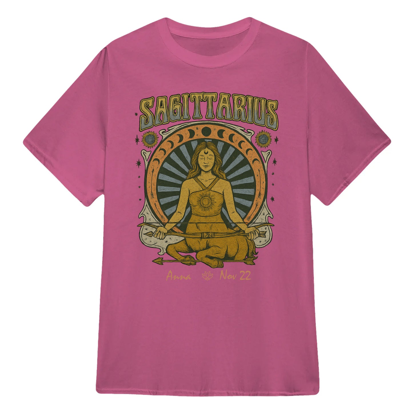 Zodiac Sagittarius Meditation Mandala Sun and Moon Symbols Yoga Classic Unisex T-Shirt | 5To9Style