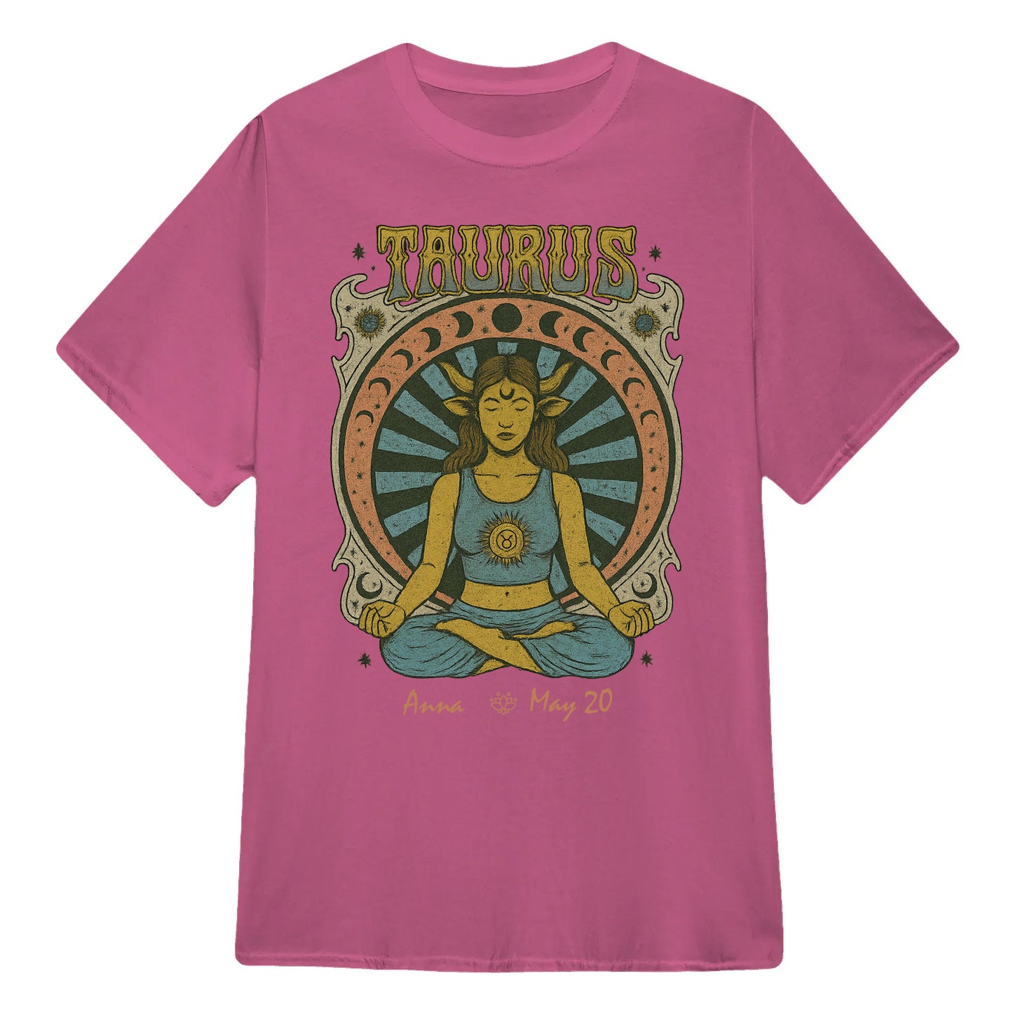 Zodiac Taurus Meditation Mandala Sun and Moon Symbols Yoga Classic Unisex T-Shirt | 5To9Style