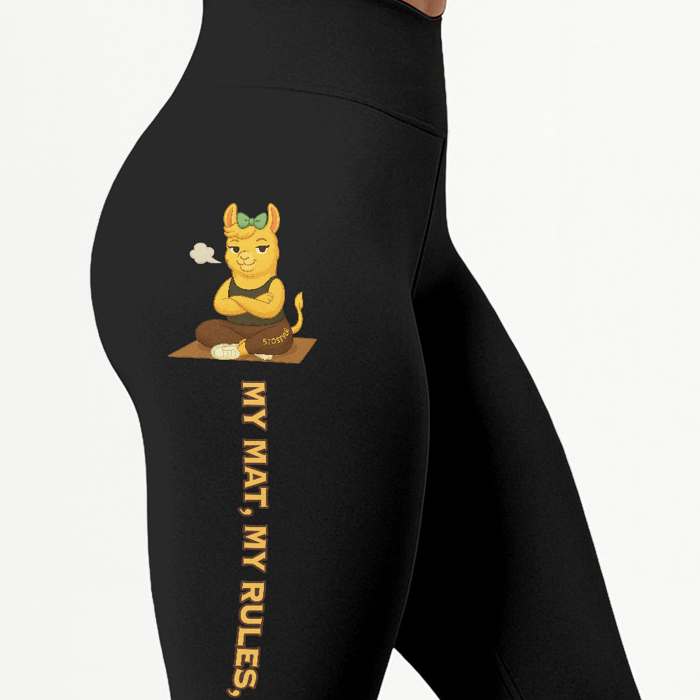 My Mat, My Rules, My Ass Chill Llama Yoga Pants All-Over Print Women's High Waist Leggings | 5To9Style