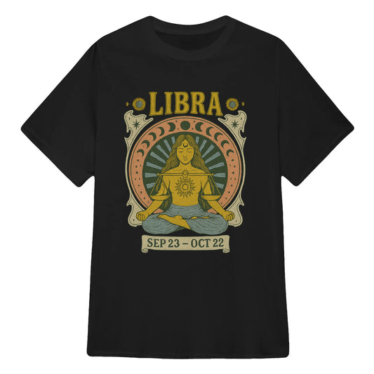 Libra Zodiac Meditation Moon Phase Yoga Classic Unisex T-Shirt | 5To9Style