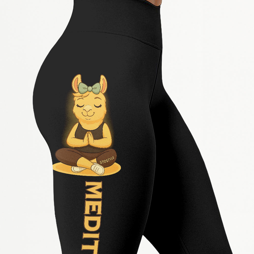 Medition Lover Cool Chill Llama Yoga Pants All-Over Print Women's High Waist Leggings | 5To9Style