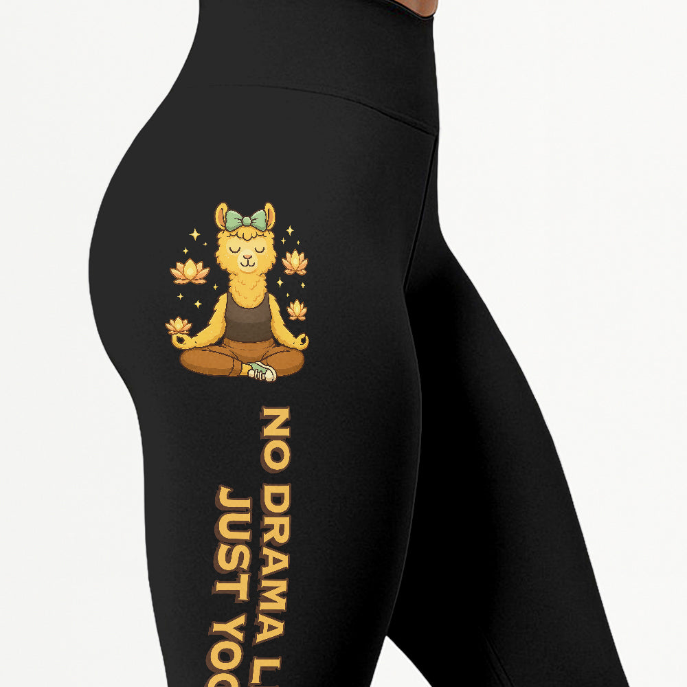 No Drama Llama, Just Yoga Cool Chill Llama Yoga Pants All-Over Print Women's High Waist Leggings | 5To9Style