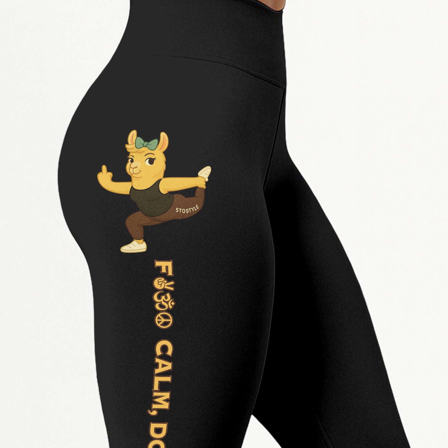 Fck Calm, Do Yoga Cool Chill Llama Yoga Pants All-Over Print Women's High Waist Leggings | 5To9Style