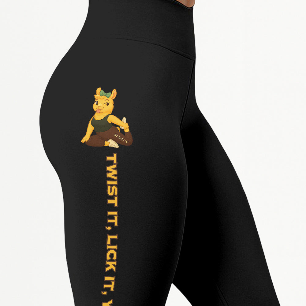 Twist It, Lick It, Yoga It Chill Llama Yoga Pants All-Over Print Women's High Waist Leggings | 5To9Style
