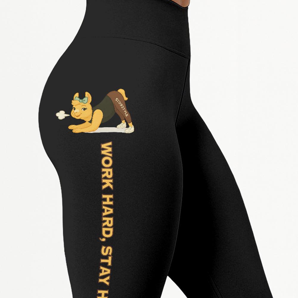 Work Hard, Stay Humble Chill Llama Yoga Pants All-Over Print Women's High Waist Leggings | 5To9Style