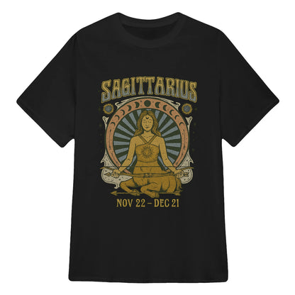 Sagittarius Zodiac Meditation Moon Phase Yoga Classic Unisex T-Shirt | 5To9Style