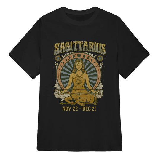 Sagittarius Zodiac Meditation Moon Phase Yoga Classic Unisex T-Shirt | 5To9Style