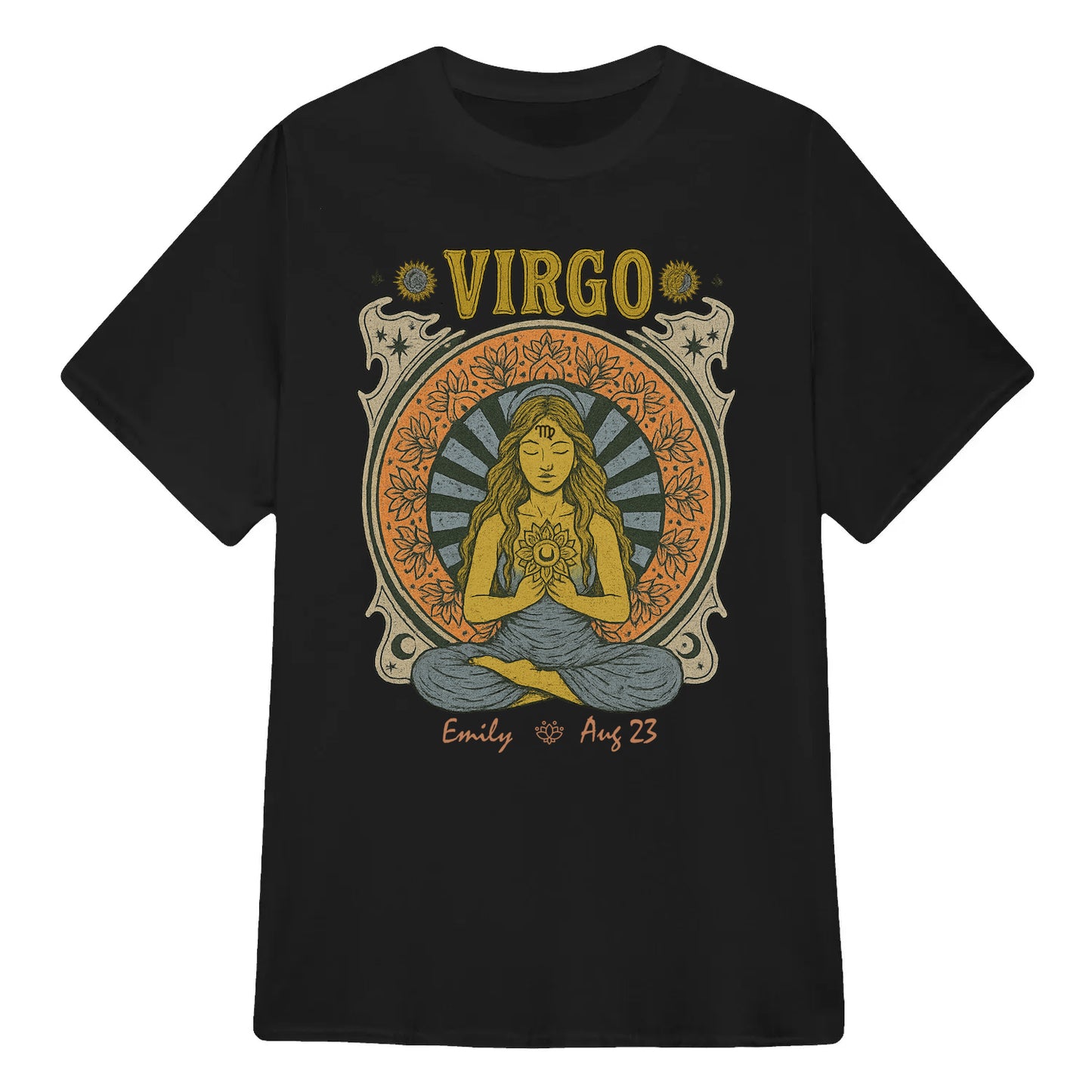 Zodiac Virgo Meditation Mandala Sun and Moon Symbols Yoga Classic Unisex T-Shirt | 5To9Style
