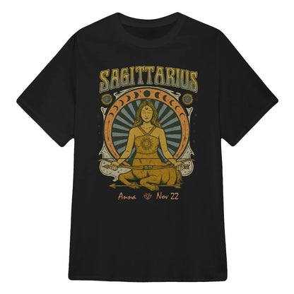 Zodiac Sagittarius Meditation Mandala Sun and Moon Symbols Yoga Classic Unisex T-Shirt | 5To9Style