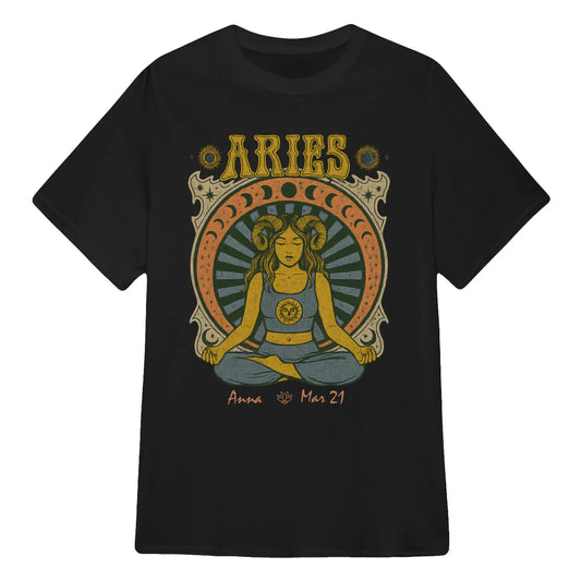 Zodiac Aries Meditation Mandala Sun and Moon Symbols Yoga Classic Unisex T-Shirt | 5To9Style