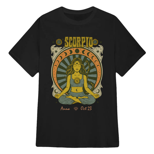 Zodiac Scorpio Meditation Mandala Sun and Moon Symbols Yoga Classic Unisex T-Shirt | 5To9Style
