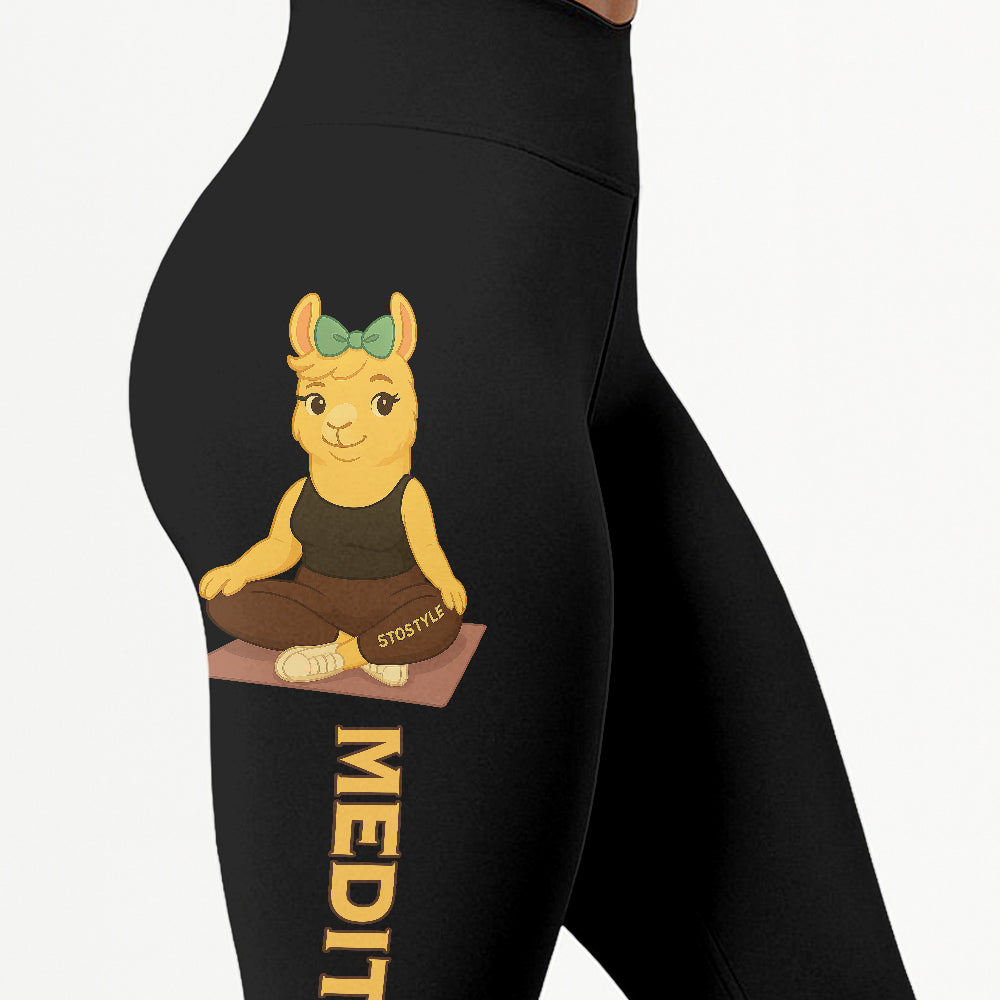 Medition Cool Chill Llama Yoga Pants All-Over Print Women's High Waist Leggings | 5To9Style