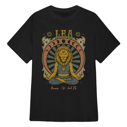 Zodiac Leo Meditation Mandala Sun and Moon Symbols Yoga Classic Unisex T-Shirt | 5To9Style