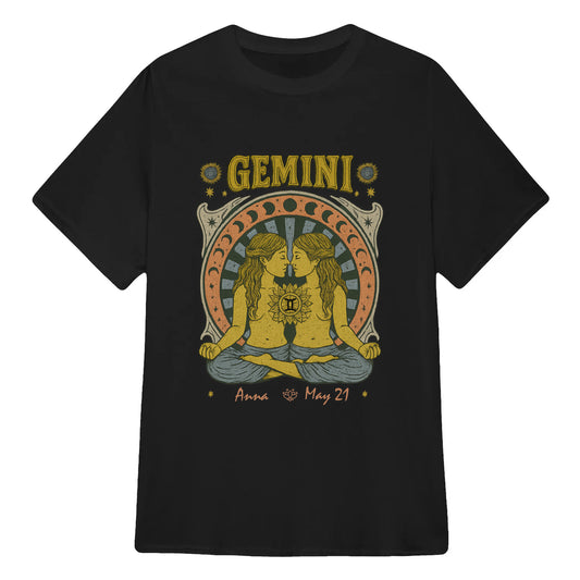 Zodiac Gemini Meditation Mandala Sun and Moon Symbols Yoga Classic Unisex T-Shirt | 5To9Style