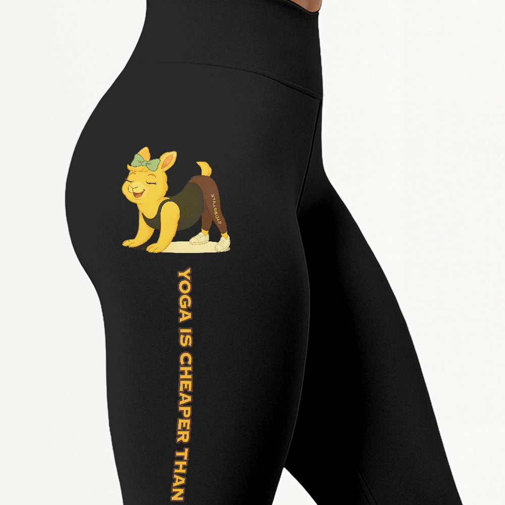 Yoga Is Cheaper Than Therapy Chill Llama Yoga Pants All-Over Print Women's High Waist Leggings | 5To9Style