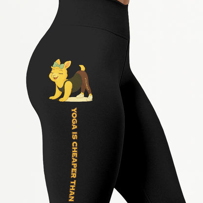 Yoga Is Cheaper Than Therapy Chill Llama Yoga Pants All-Over Print Women's High Waist Leggings | 5To9Style