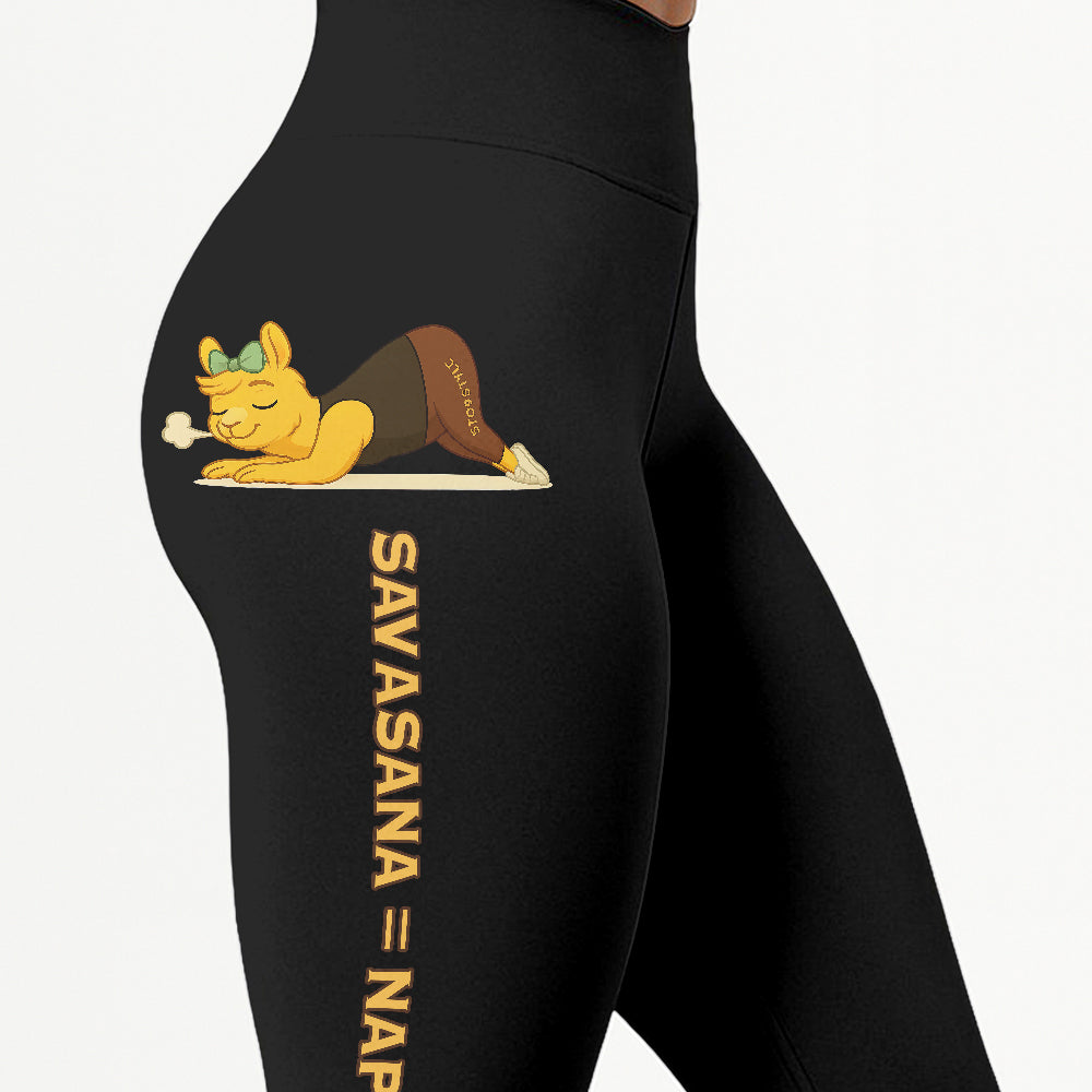 Savasana = Nap Porn Chill Llama Yoga Pants All-Over Print Women's High Waist Leggings | 5To9Style