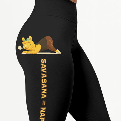 Savasana = Nap Porn Chill Llama Yoga Pants All-Over Print Women's High Waist Leggings | 5To9Style