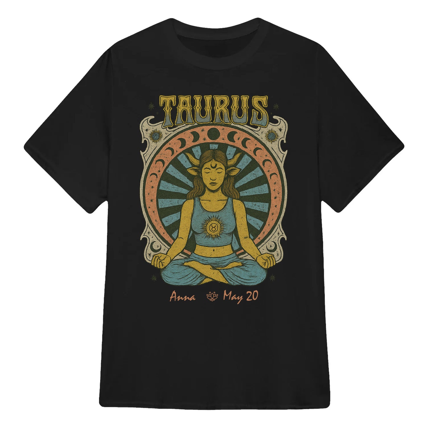Zodiac Taurus Meditation Mandala Sun and Moon Symbols Yoga Classic Unisex T-Shirt | 5To9Style
