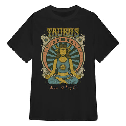 Zodiac Taurus Meditation Mandala Sun and Moon Symbols Yoga Classic Unisex T-Shirt | 5To9Style