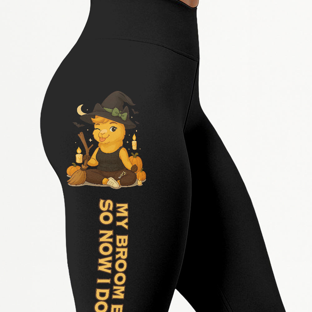 My Broom Broke So Now I Do Yoga Cool Chill Llama Halloween Yoga Pants All-Over Print Women's High Waist Leggings | 5To9Style