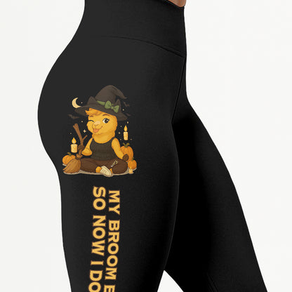 My Broom Broke So Now I Do Yoga Cool Chill Llama Halloween Yoga Pants All-Over Print Women's High Waist Leggings | 5To9Style