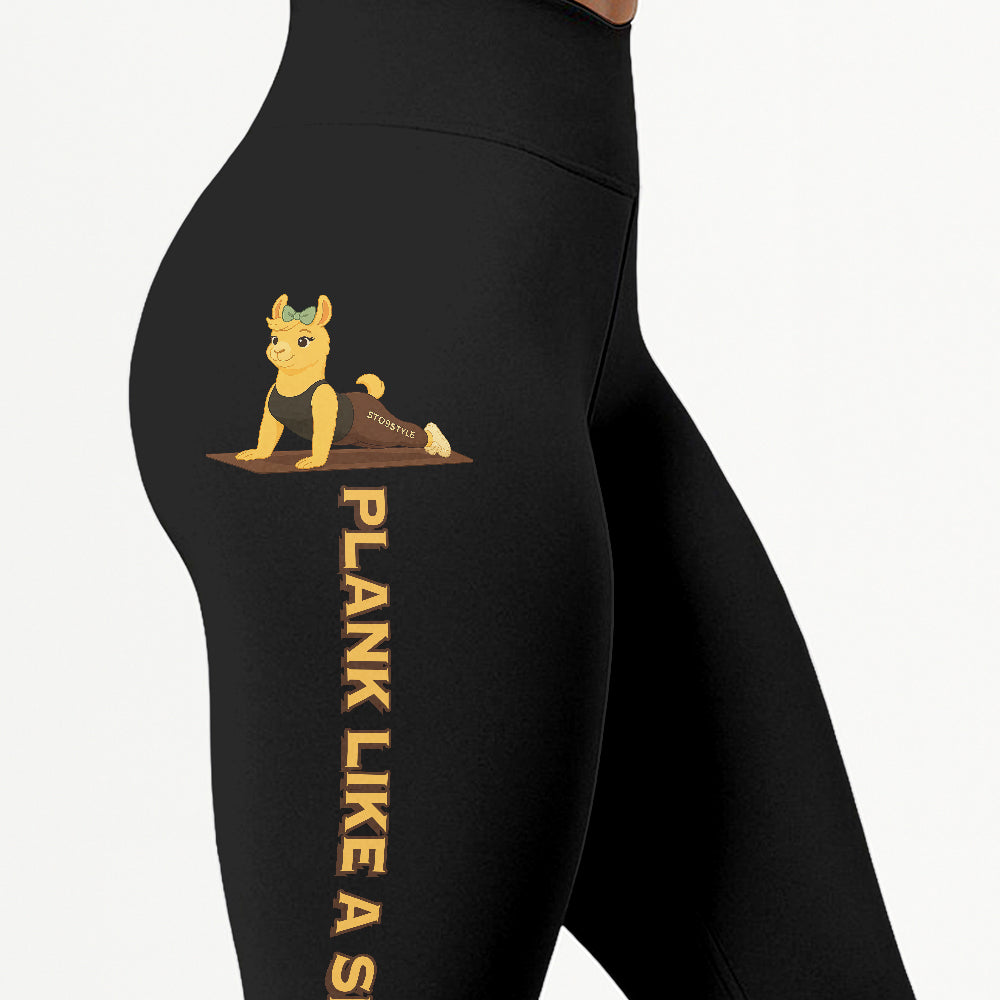 Plank Like A Sinner Chill Llama Yoga Pants All-Over Print Women's High Waist Leggings | 5To9Style