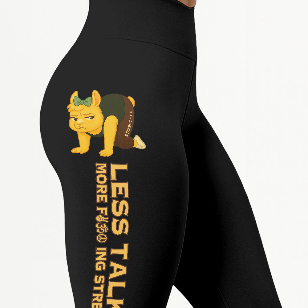 Less Talking, More Fcking Stretching Chill Llama Yoga Pants All-Over Print Women's High Waist Leggings | 5To9Style