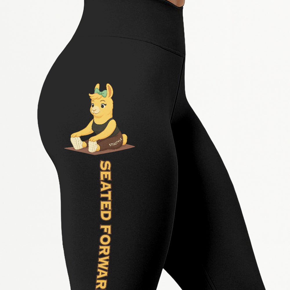 Seated Forward Bend Chill Llama Yoga Pants All-Over Print Women's High Waist Leggings | 5To9Style
