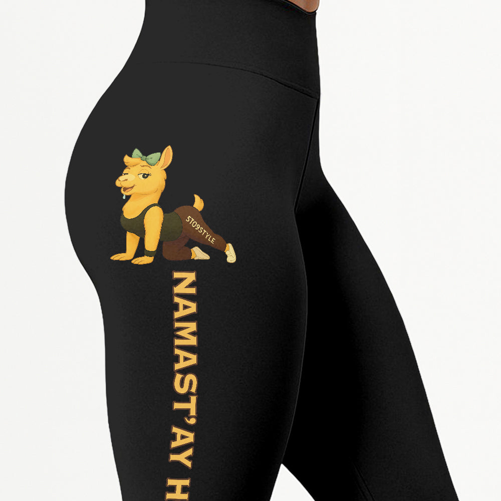 Namastâ€™ay Horny Chill Llama Yoga Pants All-Over Print Women's High Waist Leggings | 5To9Style