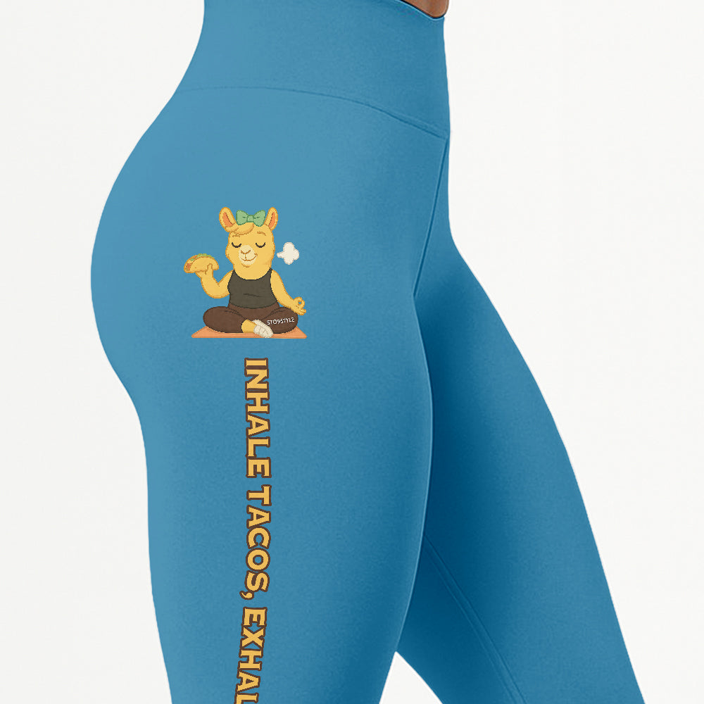 Inhale Tacos, Exhale Guilt Chill Llama Yoga Pants All-Over Print Women's High Waist Leggings | 5To9Style
