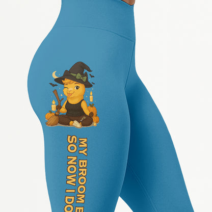 My Broom Broke So Now I Do Yoga Cool Chill Llama Halloween Yoga Pants All-Over Print Women's High Waist Leggings | 5To9Style