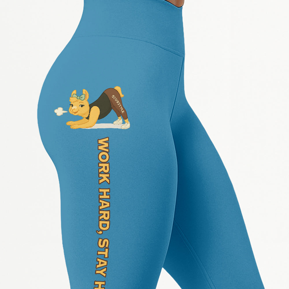 Work Hard, Stay Humble Chill Llama Yoga Pants All-Over Print Women's High Waist Leggings | 5To9Style
