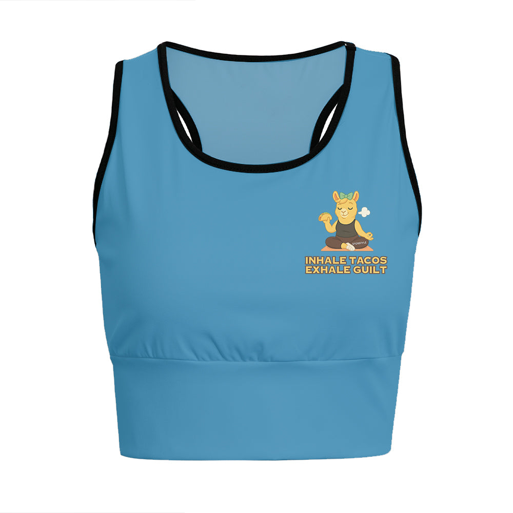 Inhale Tacos, Exhale Guilt Chill Llama Yoga Women's Sports Bra