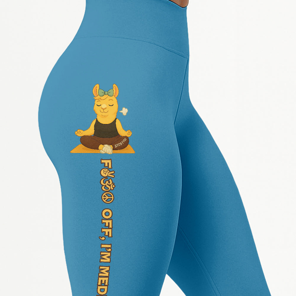 Fck Off, Iâ€™m Meditating Chill Llama Yoga Pants All-Over Print Women's High Waist Leggings | 5To9Style