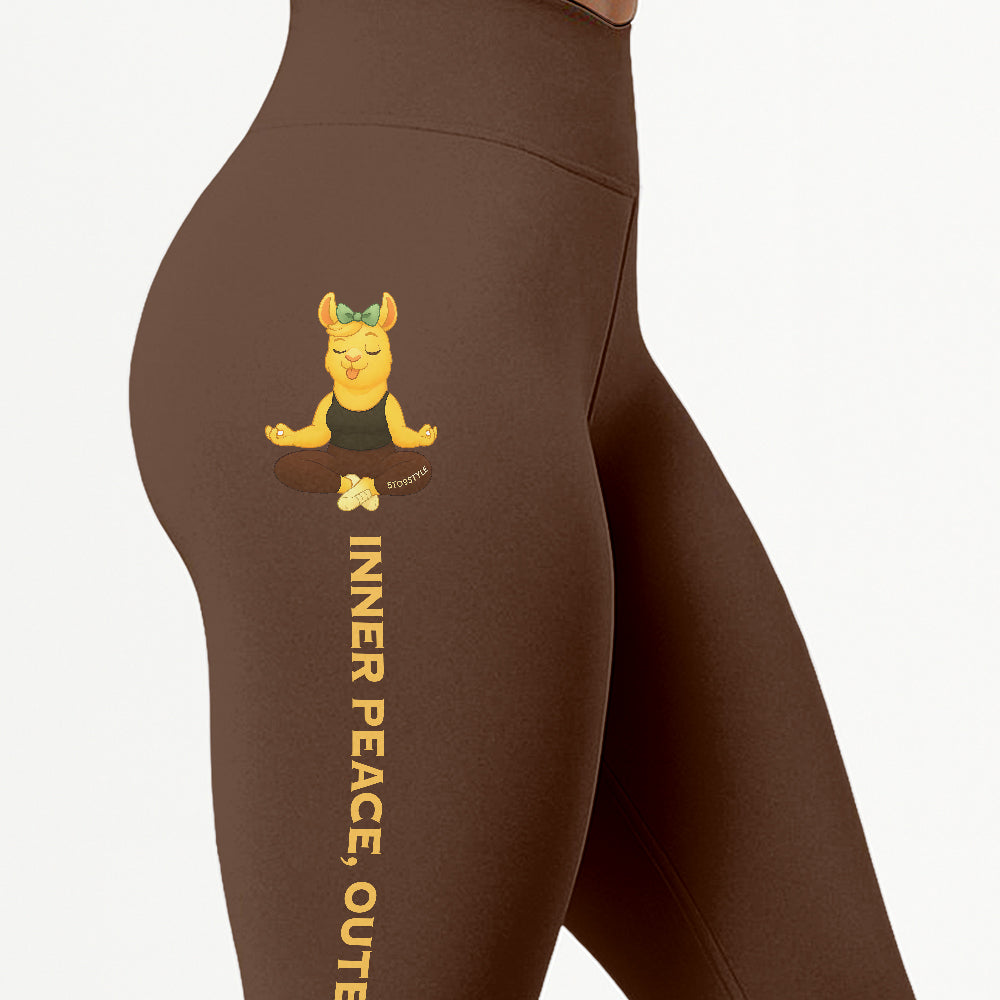 Inner Peace, Outer Slut Chill Llama Yoga Pants All-Over Print Women's High Waist Leggings | 5To9Style