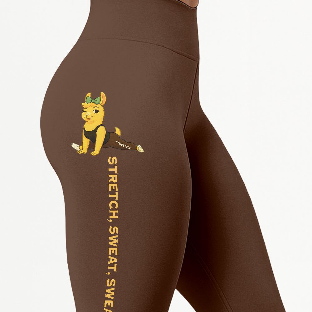Stretch, Sweat, Swear Again Chill Llama Yoga Pants All-Over Print Women's High Waist Leggings | 5To9Style