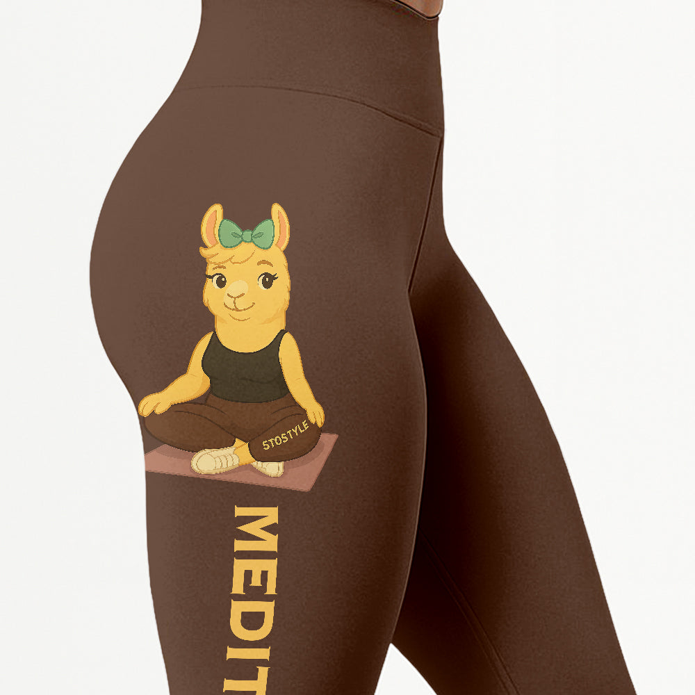 Medition Cool Chill Llama Yoga Pants All-Over Print Women's High Waist Leggings | 5To9Style