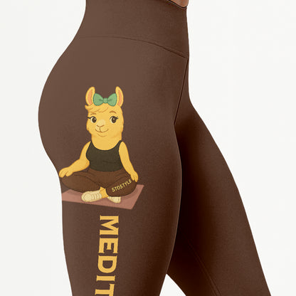 Medition Cool Chill Llama Yoga Pants All-Over Print Women's High Waist Leggings | 5To9Style