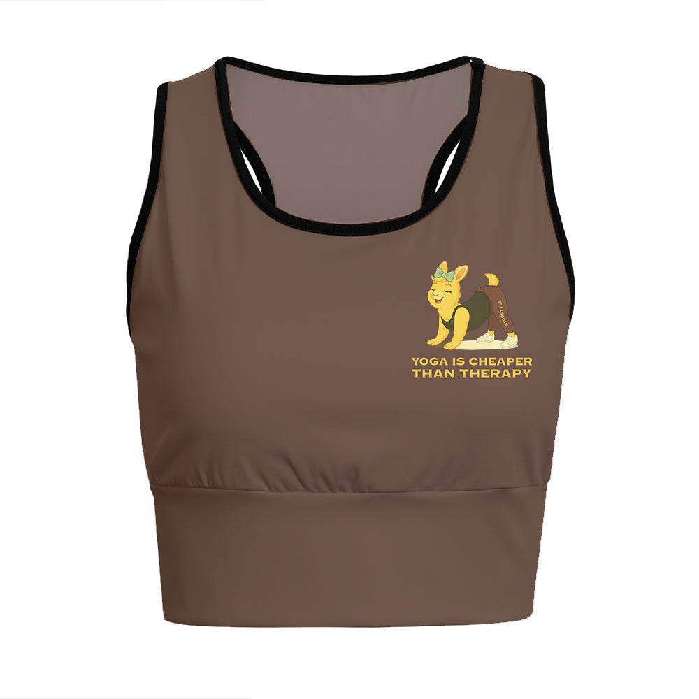 Yoga Is Cheaper Than Therapy Chill Llama Yoga Women's Sports Bra