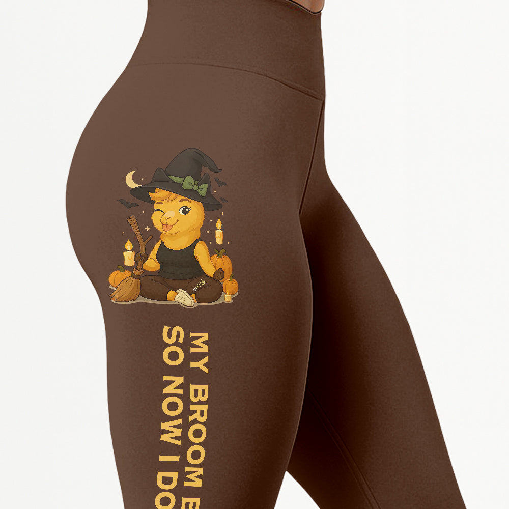 My Broom Broke So Now I Do Yoga Cool Chill Llama Halloween Yoga Pants All-Over Print Women's High Waist Leggings | 5To9Style