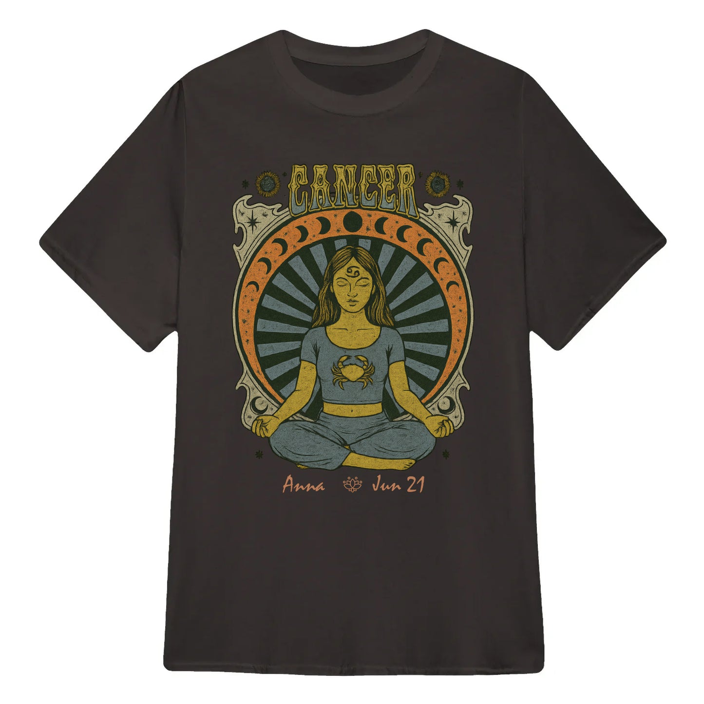 Zodiac Cancer Meditation Mandala Sun and Moon Symbols Yoga Classic Unisex T-Shirt | 5To9Style