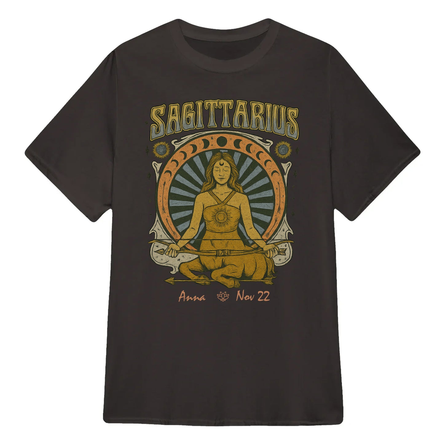 Zodiac Sagittarius Meditation Mandala Sun and Moon Symbols Yoga Classic Unisex T-Shirt | 5To9Style