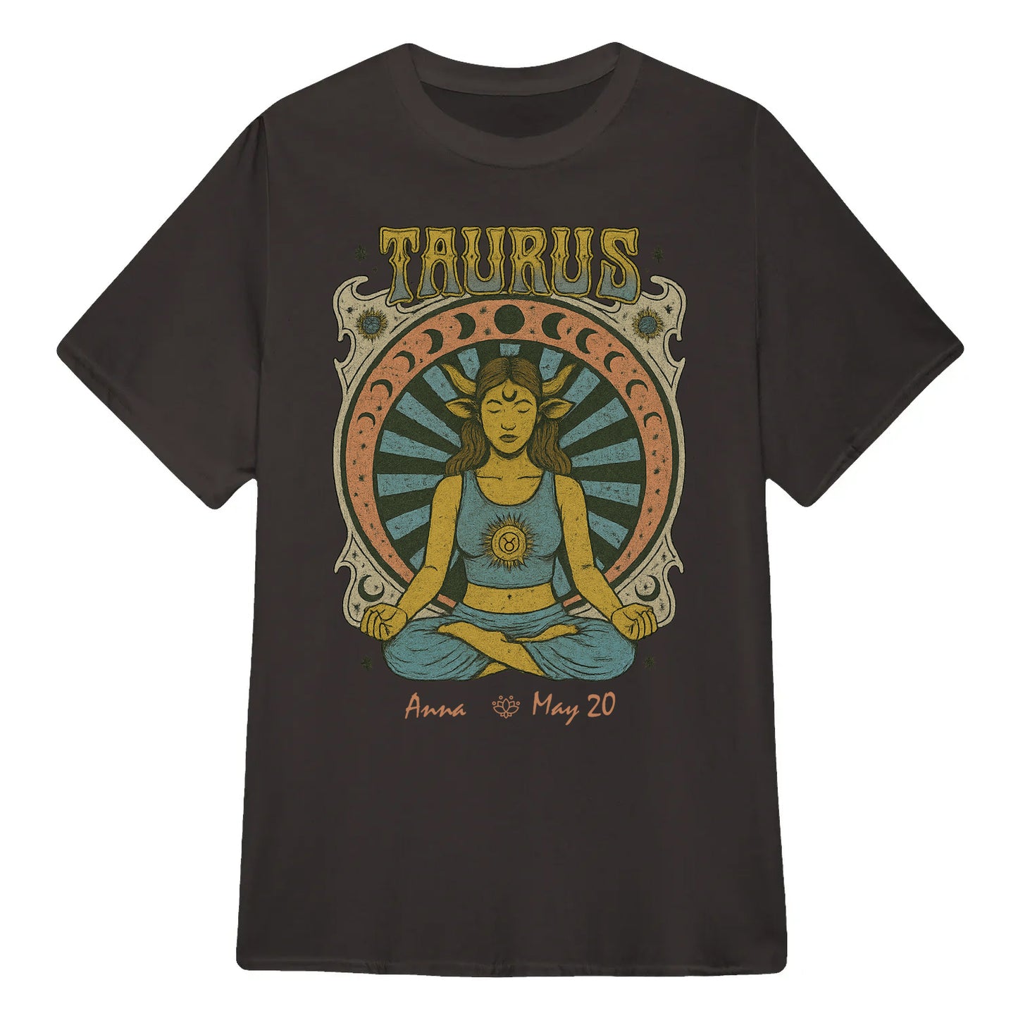 Zodiac Taurus Meditation Mandala Sun and Moon Symbols Yoga Classic Unisex T-Shirt | 5To9Style
