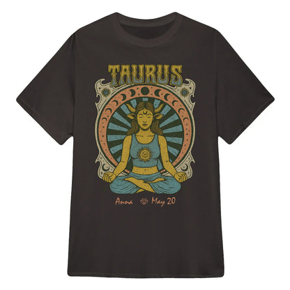 Zodiac Taurus Meditation Mandala Sun and Moon Symbols Yoga Classic Unisex T-Shirt | 5To9Style