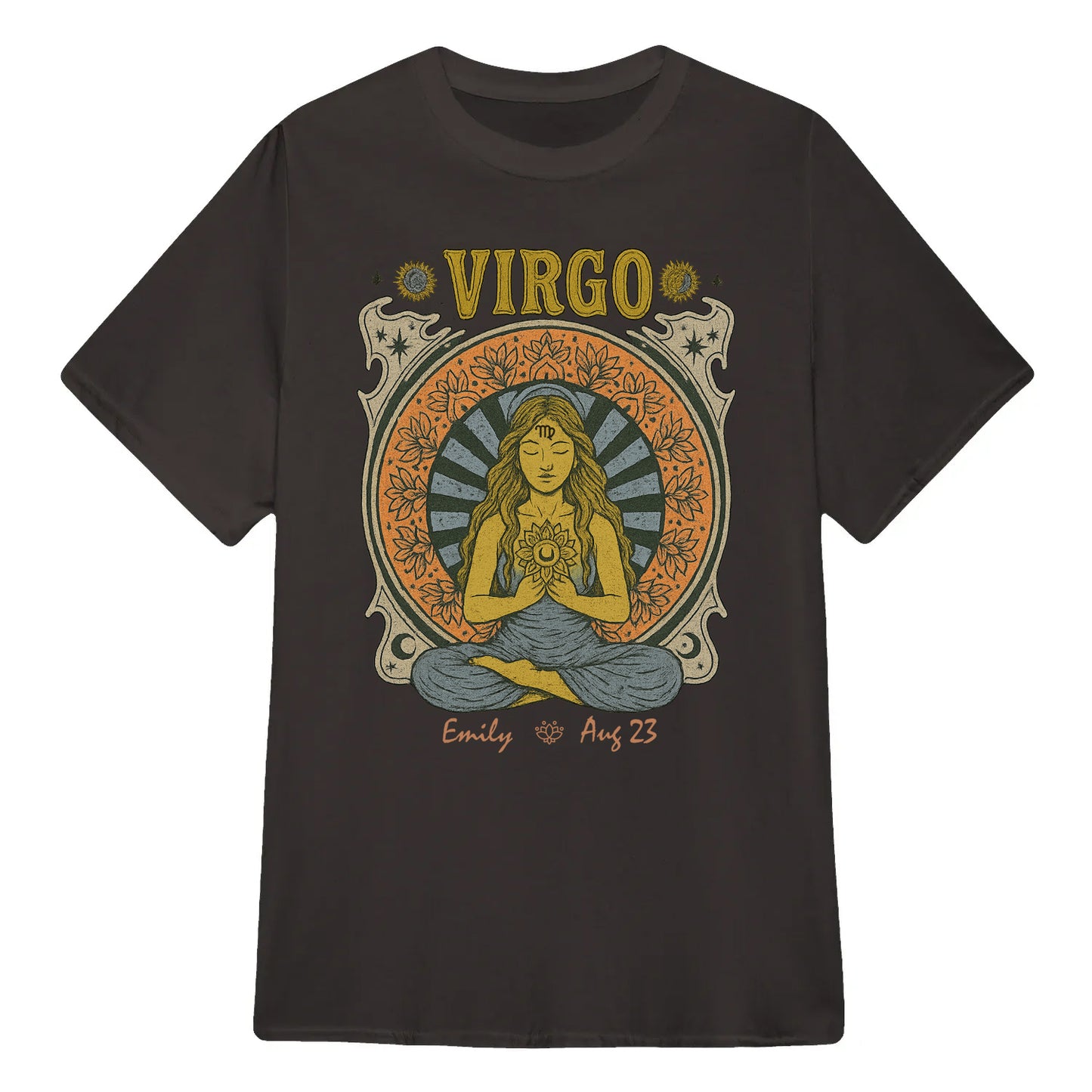 Zodiac Virgo Meditation Mandala Sun and Moon Symbols Yoga Classic Unisex T-Shirt | 5To9Style