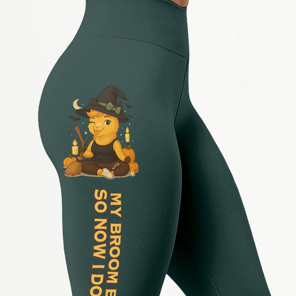 My Broom Broke So Now I Do Yoga Cool Chill Llama Halloween Yoga Pants All-Over Print Women's High Waist Leggings | 5To9Style