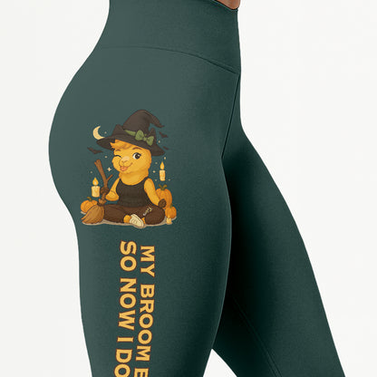 My Broom Broke So Now I Do Yoga Cool Chill Llama Halloween Yoga Pants All-Over Print Women's High Waist Leggings | 5To9Style
