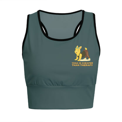 Yoga Is Cheaper Than Therapy Chill Llama Yoga Women's Sports Bra